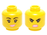 Minifigure, Head Dual Sided Female Black Eyebrows, Eyelashes, Freckles, Dark Pink Lips, Lopsided Open Mouth Smile Small with Teeth / Angry Pattern