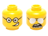 Minifigure, Head Dual Sided Black Glasses, Crooked Smile / Sunglasses, Clenched Teeth Pattern