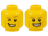 Minifigure, Head Dual Sided Dark Tan Eyebrows, Medium Nougat Cheek Lines and Chin Dimple, Lopsided Open Mouth Smile with Teeth, Right Eye Winking / Both Eyes Open Pattern
