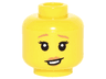 Minifigure, Head Female Dark Orange Eyebrows and Lips, Black Eyelashes, Lopsided Open Mouth Smile with Teeth Pattern