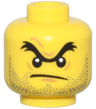 Minifigure, Head Black Unibrow, Dark Bluish Gray Stubble, Nougat Chin Dimple and Wrinkles, Furrowed Brow, Angry Scowl Pattern