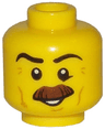 Minifigure, Head Moustache Brown Bushy, Black Eyebrows, Cheek Lines, Smile, White Pupils Pattern