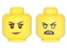 Minifigure, Head Dual Sided Female Black Eyebrows, Eyelashes, Dark Orange Lips / Blue Rimmed Eyes, Gold Pupils, Open Mouth Angry Pattern