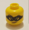 Minifigure, Head Female Black Eye Mask, Black Eyebrows with One Eyebrow Raised, Red Lips with Smirk Pattern