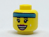 Minifigure, Head Female Dark Azure Headband, Black Eyebrows, Eyelashes, White Sweat Drops, Magenta Lips, Open Mouth Smile with Teeth Parted Pattern
