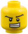 Minifigure, Head Black Wide Eyebrows, Wide Grin Showing Teeth, Dark Tan Dimple and Chin Pattern