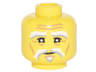 Minifigure, Head White and Light Bluish Gray Bushy Eyebrows, Moustache and Soul Patch, Upper Eyelids, Nougat Cheek Lines, Chin Dimple, Forehead Creases and Wrinkles, Neutral with Squinting Eyes Pattern