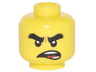 Minifigure, Head Black Thick Bushy Eyebrows, Angry Lopsided Open Mouth with Teeth Parted and Red Tongue Pattern