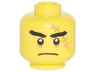 Minifigure, Head Black Thick Eyebrows, Large Medium Nougat Scar with Stitches, Closed Mouth Frown Pattern