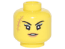 Minifigure, Head Female Black Thin Long Eyebrows, Single Eyelashes, Sand Green Eye Shadow, Medium Nougat Lips and Large Scar, Slight Open Mouth Smile with Teeth Pattern