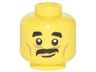 Minifigure, Head Black Short Thick Eyebrows, Moustache, Nougat Cheek Lines and Creases Under Eyes, Lopsided Grin Pattern