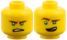 Minifigure, Head Dual Sided Reddish Brown Eyebrows, Green Eyes, Lopsided Open Mouth Grin / Gritted Teeth Pattern (Lloyd)