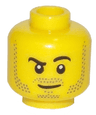 Minifigure, Head Black Eyebrows, Left Raised, Dark Tan Moustache, Mutton Chops and Goatee Stubble, Lopsided Grin Pattern