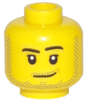 Minifigure, Head Male Smirk, Medium Nougat Dimple, Pupils, Dark Bluish Gray Stubble Beard, Moustache, and Sideburns Pattern
