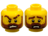 Minifigure, Head Dual Sided Reddish Brown Bushy Eyebrows, Full Beard, Moustache, Eyebrow Scar, Angry Scowl with Teeth / Worried Pattern