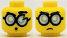 Minifigure, Head Dual Sided Glasses Round with Bright Light Blue Lenses and Black Frames, Frown / Surprised Pattern (Steve)