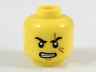 Minifigure, Head Black Eyebrows, Left Scarred, Dark Orange Scar, Medium Nougat Chin Dimple, Angry Open Mouth Scowl with Gritted Teeth Pattern