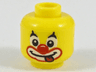 Minifigure, Head Clown Black Pointed Eyebrows, White Circles Around Eyes, Red Nose, Large Painted Smile Pattern
