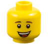 Minifigure, Head Dark Brown Eyebrows, Medium Nougat Chin Dimple, Open Mouth Smile with Top Teeth and Red Tongue Pattern