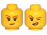 Minifigure, Head Dual Sided Female Reddish Brown Eyebrows, Medium Nougat Freckles and Lips, Smirk / Wink and Open Mouth with Teeth Pattern
