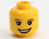 Minifigure, Head Black Eyebrows, Eyelids, Red Open Mouth Smile with Top Teeth Pattern