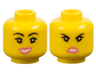 Minifigure, Head Dual Sided Female Black Eyebrows, Eyelashes, Freckles, Dark Pink Lips, Lopsided Open Mouth Smile Large with Teeth / Angry Pattern