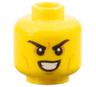 Minifigure, Head Black Eyebrows, Nougat Eye Shadow, Medium Nougat Cheek Lines and Chin Dimple, Evil Open Mouth Smile with Teeth Pattern