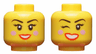 Minifigure, Head Dual Sided Female, Black Eyebrows, Bright Pink Blush, Red Lips, Smiling / Winking Right Eye Pattern