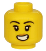 Minifigure, Head Female Black Eyebrows, Double Eyelashes, Medium Nougat Lips, Lopsided Open Mouth Smile with Teeth Pattern
