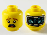 Minifigure, Head Dual Sided Reddish Brown Eyebrows with Scar, Surprised / HUD with Black Screen, Medium Azure Highlights Pattern