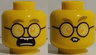 Minifigure, Head Dual Sided Dark Tan Eyebrows, Bright Light Orange Eyes, Round Glasses, Scared / Rodent Teeth Pattern