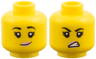 Minifigure, Head Dual Sided Female, Black Eyebrows, Bright Pink Lips, Lopsided Grin / Sneer Pattern