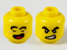 Minifigure, Head Dual Sided Black Thick Eyebrows, Closed Eyes and Open Mouth with Red Tongue / Angry with Bared Teeth Pattern