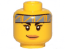 Minifigure, Head Female Black Eyebrows, Medium Nougat Lips, Sand Blue Headband with Bright Light Orange Stripes, Smile Pattern