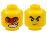 Minifigure, Head Dual Sided Black Thick Eyebrows, Frown / Large Lopsided Open Mouth Grin with Teeth, Red Paint Splotch Around Eyes Pattern