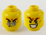 Minifigure, Head Dual Sided Sunglasses, Dot, Scar, Lopsided Frown / Raised Eyebrows, Wide Open Mouth Grin with White Teeth Pattern