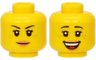 Minifigure, Head Dual Sided Female Black Eyebrows and Double Eyelashes, Medium Nougat Freckles, Nougat Lips, Grin / Open Mouth Smile with Top Teeth and Red Tongue Pattern