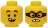 Minifigure, Head Dual Sided Reddish Brown Thick Eyebrows, Chin Dimple, Open Mouth Smile with Tongue / Angry with Black Mask Pattern