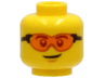 Minifigure, Head Safety Glasses with Orange Lenses and Black Frames, Chin Dimple, Lopsided Grin Pattern