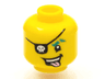Minifigure, Head Black Eye Patch with Gold Skull, Dark Turquoise Eyebrow and Bright Pink Tongue Pattern
