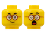 Minifigure, Head Dual Sided Black Eyebrows, Dark Red Round Glasses, Neutral / Closed Eyes and Open Mouth with Red Tongue Pattern