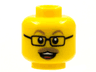 Minifigure, Head Dark Tan Eyebrows and Moustache, Black Glasses, Open Mouth with Teeth and Tongue Pattern