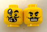 Minifigure, Head Dual Sided Black Eyebrows, Moustache, Open Mouth Grin, White Teeth / Bandage on Forehead Pattern