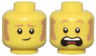 Minifigure, Head Dual Sided Medium Nougat Eyebrows and Sideburns, Worried Lopsided Grin / Scared Open Mouth with Top Teeth and Red Tongue Pattern