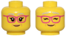 Minifigure, Head Dual Sided Female Light Bluish Gray Eyebrows, Black Eyelashes, Magenta Glasses, Nougat Lips and Dimples, Grin, Open Eyes / Closed Eyes Pattern