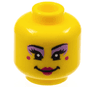 Minifigure, Head Female, Black Eyebrows, Medium Lavender Eye Shadow, Magenta Lips and Cheek Spots, Smile Pattern