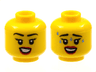 Minifigure, Head Dual Sided Female Black Eyebrows, Red Lips, Smile with Teeth / Worried with Sweat Pattern
