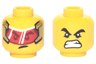 Minifigure, Head Dual Sided Black Thick Eyebrows, Red Visor with Reflections, Crooked Scowl / Angry Grimace Pattern