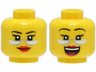 Minifigure, Head Dual Sided Female Black Thin Eyebrows, Red Lips, Silver Glasses, Smile / Laughing with Open Mouth Pattern