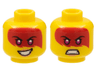 Minifigure, Head Dual Sided Female, Large Red Tattoo, Magenta Eyes, Peach Lips, Smile / Scowl Pattern (Harumi)
